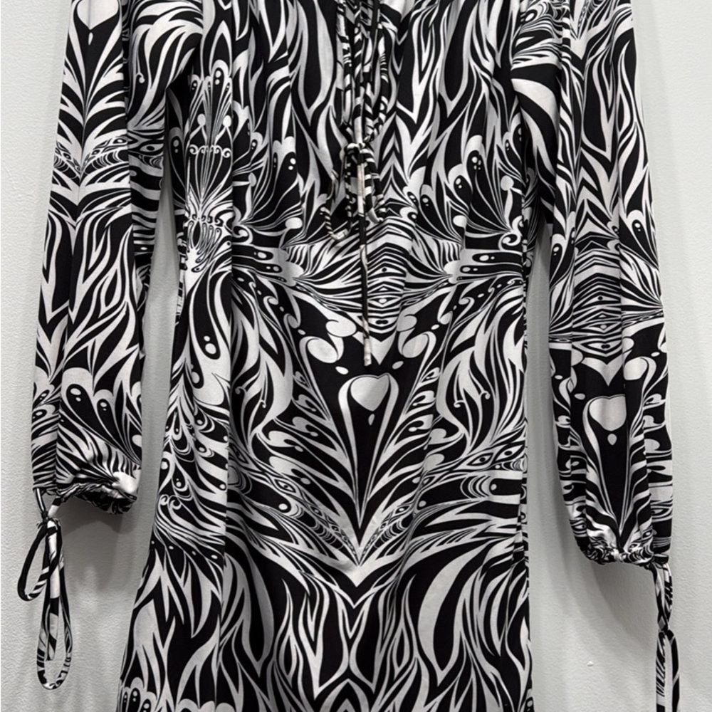 Alyn Paige Black and White Abstract Long Sleeve Dress